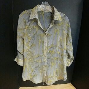 Sheer abstract button down blouse. 3/4 sleeves